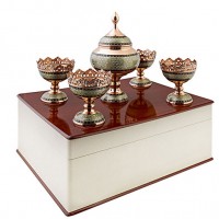 Copper and inlay nut eating set with wood and leather box (Toranjestan Khatam)